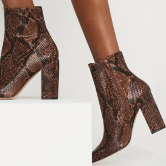 ALDO Womens Brown Snake-Embossed Comfort Cushioned Aurella Almond Toe Block Heel - Picture 2 of 6